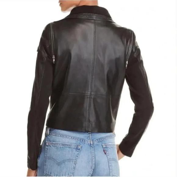 Yigal x Aqua 100% Leather Moto Jacket Coat Convertible Funnel Neck Zip Black XS - Picture 2 of 12